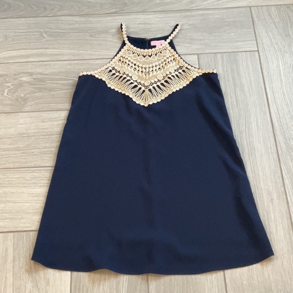 Lilly Pulitzer True Navy and Gold Lace Nala Soft Shift Dress Size 6